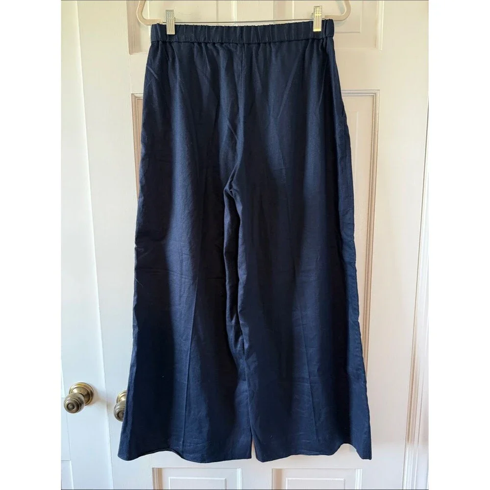 Banana Republic navy blue women’s linen cotton Wide-Leg Pants Gaucho Trouser 4